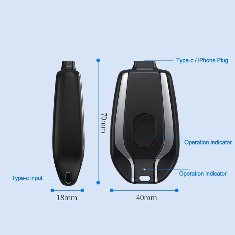 Chaveiro Carregador de Celular Portátil 1500mah para iPhone e Android